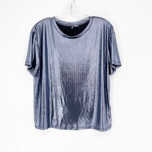 H&M Divided Short Sleeve Metallic Blue Top Size Small